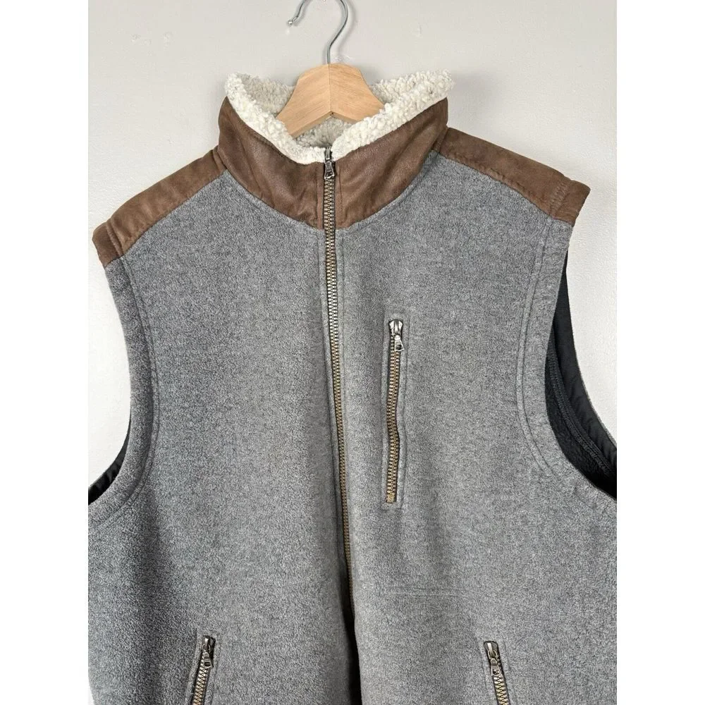 Orvis Men's Fleece Vest Gray Zip Faux Sherpa Collar Size Large Gorpcore Outwear‎